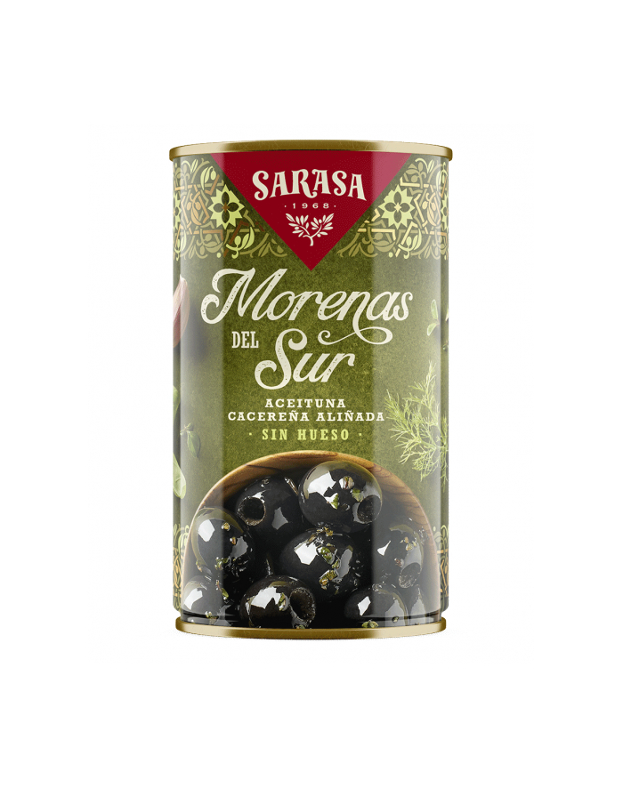 Oliwki SARASA Morenas Del Sur puszka 320g czarne oliwki bez pestki w zalewie z przyprawami główny