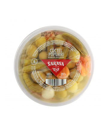 Oliwki SARASA Coctel Popurri 380g (plastik ) - zielone oliwki w zalewie anchois z warzywami