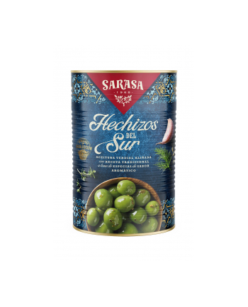 Oliwki SARASA Hechizos puszka 4200g - zielone oliwki z pestką w zalewie z oliwą z oliwek oraz przyprawami