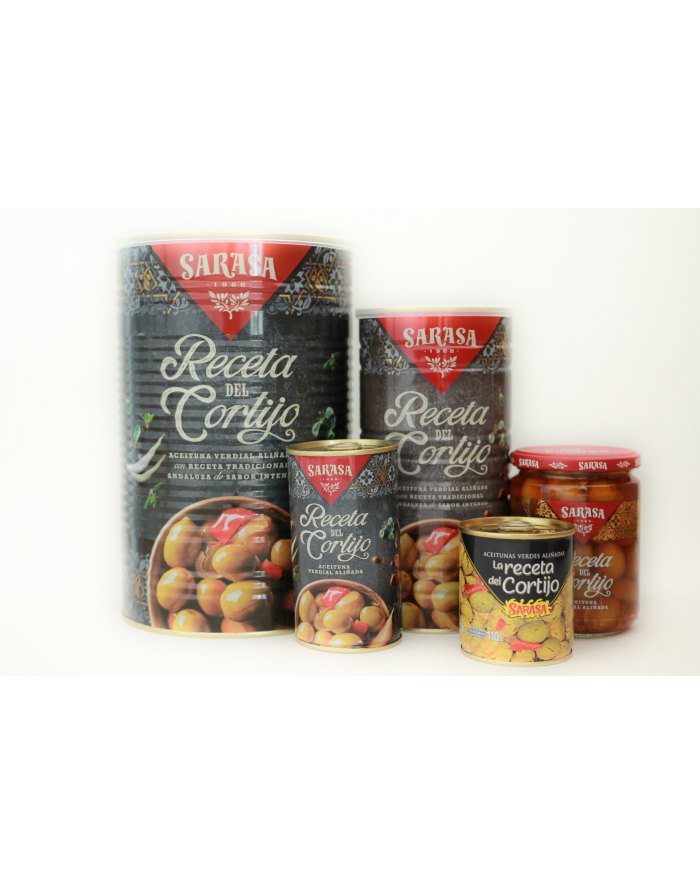 Oliwki SARASA CORTIJO słoik 435g zielone z pestką w marynacie warzywnej (z receptą babcinego Starego Dworku) główny
